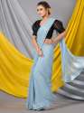 MAHALASA Sky Blue Color Diamond Work With Heavy Embroidery In Border Chiffon Saree thumb 2