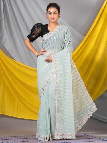 Mint Blue Sequins Georgette Designer Mahalasa Saree by house of mahalasa