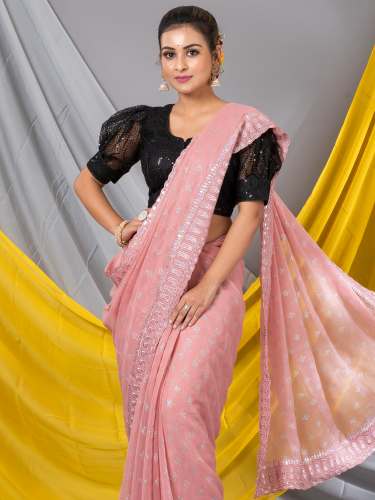 Peach Thread Zari Georgrtte Designer Mahalasa Saree