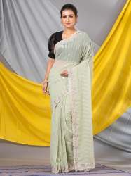 Pista Georgette Sequins Embroidery Mahalasa Designer  Saree