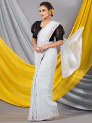 Sky Blue Georgette Crush Mahalasa Saree With Fancy Belt