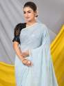 Sky Blue Georgette Sequins Work Designer Mahalasa Saree thumb 1