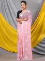 Sweet pink georgette Mahalasa Saree with all over lucknowi chikankari white resham thread work