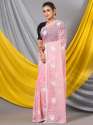 Sweet pink georgette Mahalasa Saree with all over lucknowi chikankari white resham thread work thumb 1