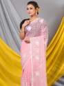 Sweet pink georgette Mahalasa Saree with all over lucknowi chikankari white resham thread work thumb 2