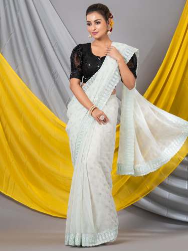 White Chiffon Embellished Designer Mahalasa Saree