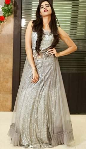 Grey Glitter Ladies Indo Western Dress