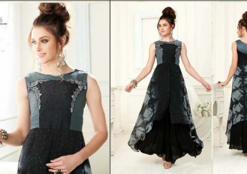 Long Black Printed Gown by Kanchans Boutique Fabrics