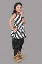 Black and White Leheriya Pattern Dhoti & Kurti Set thumb 1
