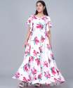 Designer White with Pink Floral print Western Gown for Teenage Girl