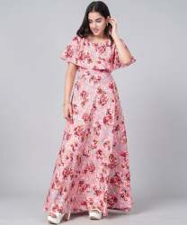 Floral Print American Crepe Teenage Gown