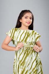 Light Green American Crepe Western Gown For Kids Girl