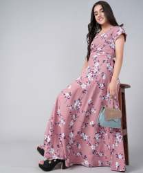 Peach Printed Kids Teenage Western Gown 