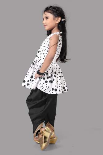 Polka Dot Dhoti & Kurti Set for Kids Girls 