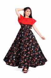 Red Cape Shoulder Gown For 5-15 Year Girls 