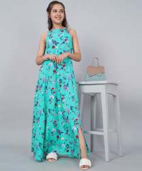 Turquoise Printed Western One Piece Gown