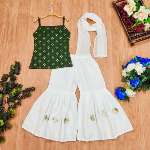 Wedding wear Embroidered Kids Girls Top and Palazzo Set 
