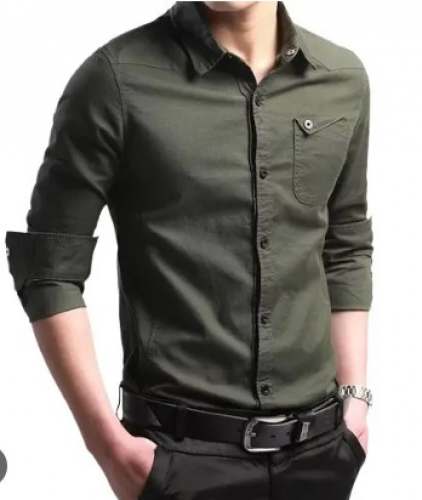 Green Plain Cotton Shirts For Men by Luxmi Fashion