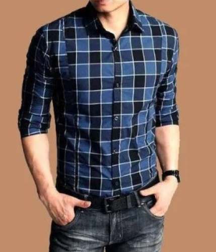 Men Blue Check Cotton Shirts by Luxmi Fashion