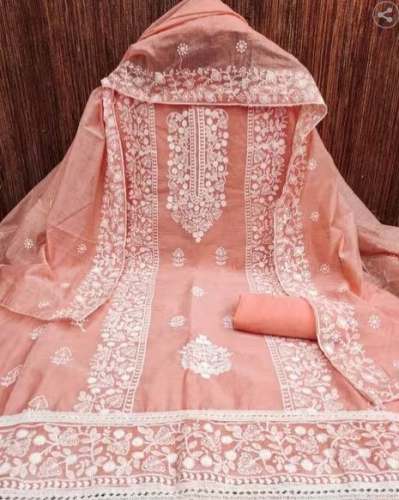Ladies Peace Organza Embroidered Dress Material by Kamal Collection