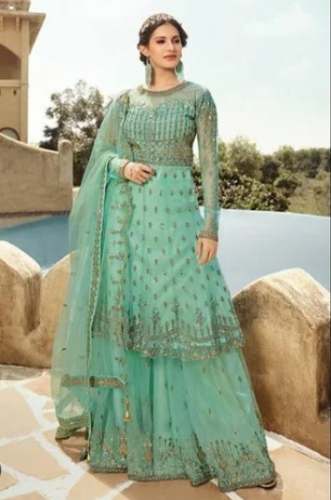Ladies Green Party Wear Sharara Suits by Asha Collection