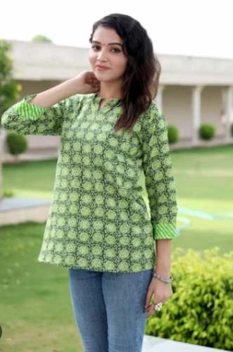 Ladies Regulars Wear Green Printed Top  by Arya Dresses