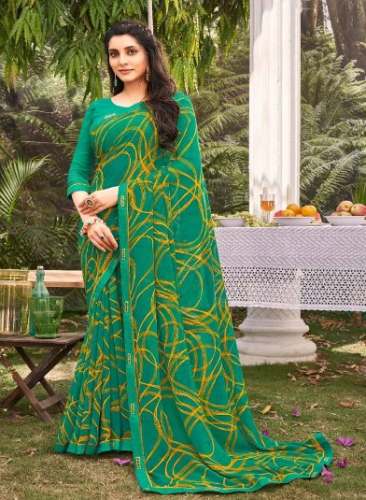 Georgette Printed Lace Border Sarees by Raj Cloth Sarees