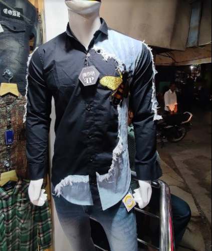 Denim Black And Blue Shirt For Men