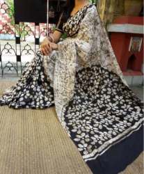 Ladies Floral Print Cotton Mulmul Batik Saree 