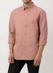 Men Peach Cotton Plain Shirts