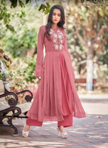 Fancy Front Slit Embroidery Peach Kurti by Atiya Collection