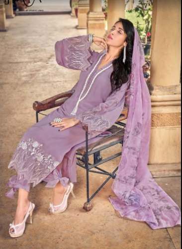 Purple Kurti Pant Dupatta Printed Set For Women by Atiya Collection
