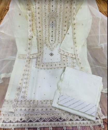 White Embroidery Net Dress Material For Women by Atiya Collection