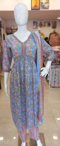 Fancy Jaipuri Cotton Alia Cut Kurti Pant Set  by Zigmint Fashion