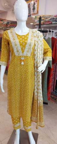 Mustard Yellow Floral Print Cotton Kurti Set  by Zigmint Fashion