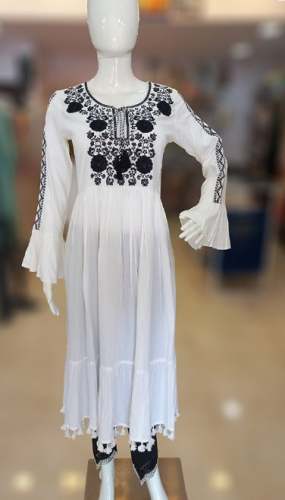 Stylish White Flared Kurti with Black Design