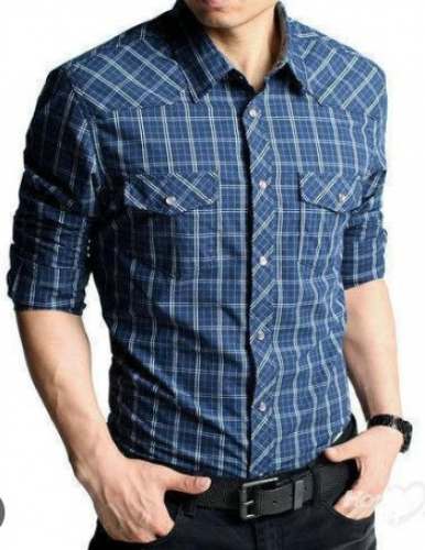 Double Pocket Full Sleeve Checks Shirts For Men