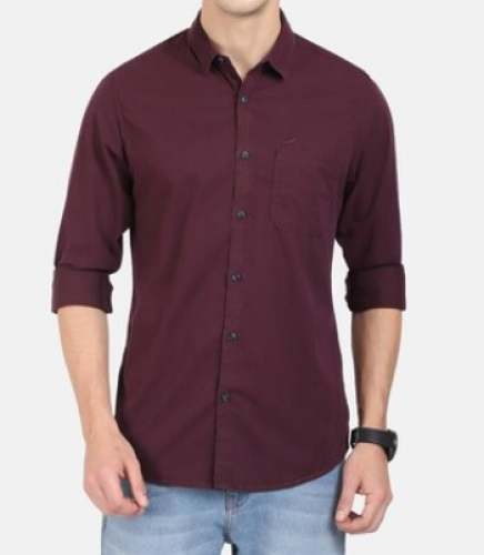 Men Maroon Plain Slim Fit Shirts