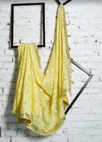 Lemon Yellow Printed Saree For Women by Saree Sansar