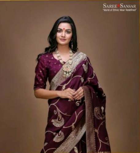 Purple Embroidery Work Saree For Women by Saree Sansar