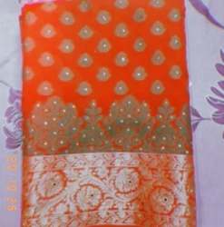 Orange Stone Work Banarasi Saree