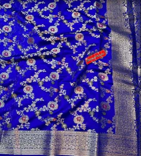 Blue Banarasi Zaal Print Saree For Women by Rana Silk Emporium