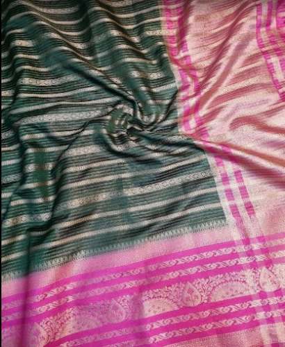 Dark Green Saree With Pink Border Saree For Women by Rana Silk Emporium