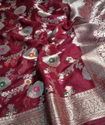 Red Handloom Banarasi Saree For Women