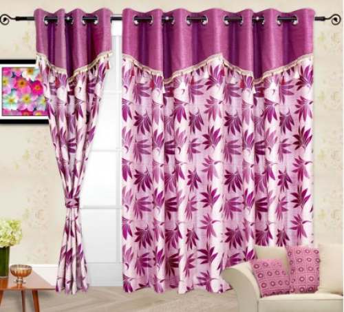 Floral Printed Purple Designer Curtain by Surama Textiles