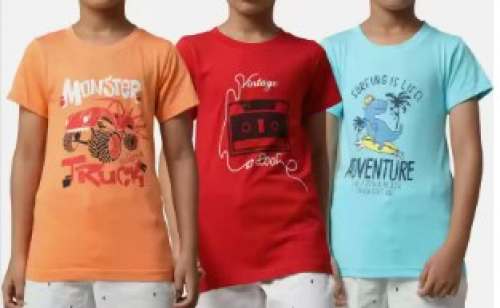 Round Neck Cotton Printed T shirts For Kids Boys by Baby World