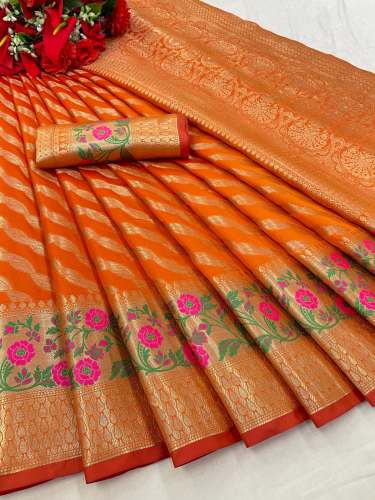 Banarasi Handloom Golden Work Light Weight Kanchivaram saree by Krisha Enterprise