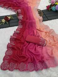 Designer Chiffon Swarovski Diamond Work Double Shade Saree 