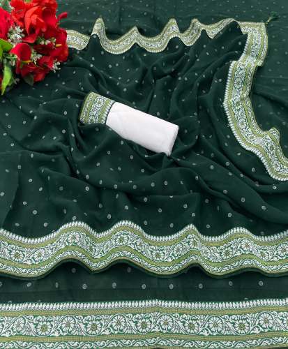 Fancy Georgette Padding With Foil Print And Jacquard Lace Border Saree