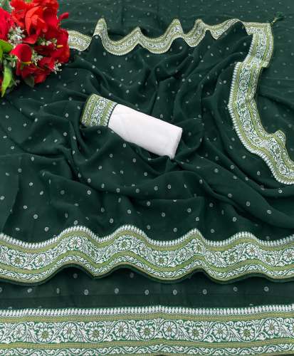 Fancy Georgette Padding With Foil Print And Jacquard Lace Border Saree by Krisha Enterprise